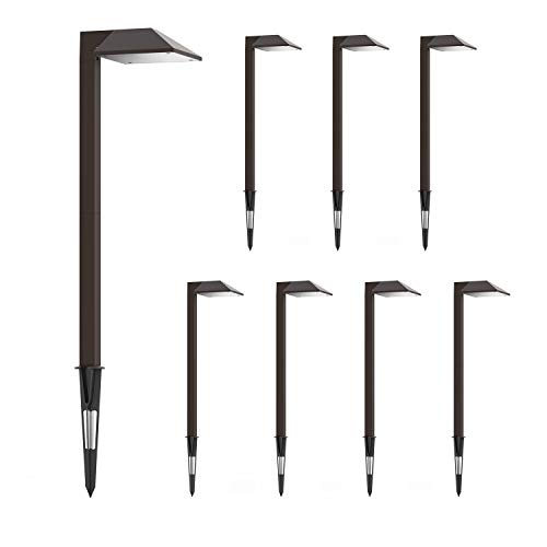 GOODSMANN Equinox 8 Pack LED Low Voltage Landscape Lighting 0.6 Watt Pathway Light with Metal Stake, 22 Lumen Warm White, Charcoal Brown 9920-2101-08