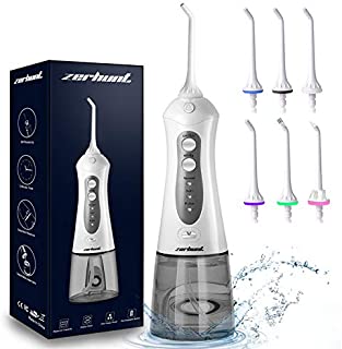 Water Flosser Cordless Teeth Cleaner, Professional Wate Flosser Oral Care for Braces Bridges Care IPX7 Waterproof Dental Flosser with 6 Interchangeable Jet Tips, Detachable Water Tank for Home Travel