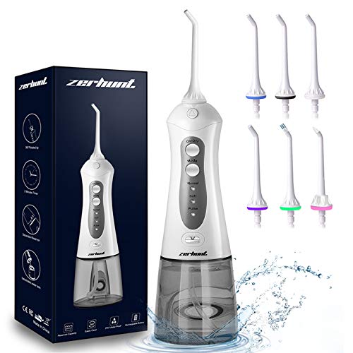 Water Flosser Cordless Teeth Cleaner, Professional Wate Flosser Oral Care for Braces Bridges Care IPX7 Waterproof Dental Flosser with 6 Interchangeable Jet Tips, Detachable Water Tank for Home Travel