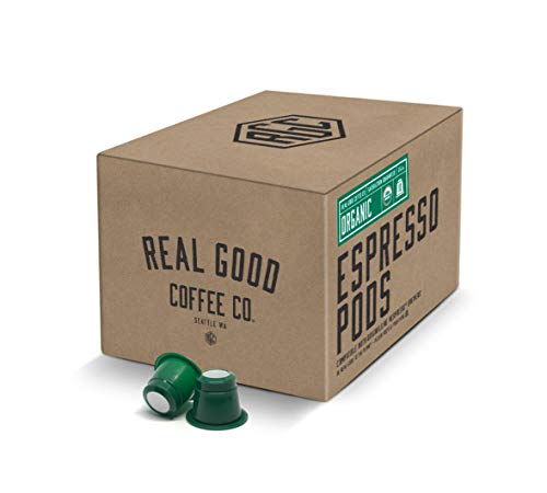Real Good Coffee Co Recyclable Espresso Capsules, Certified Organic Espresso Pods Strongest Intensity, Compatible with Nespresso Original Brewers, 36 Count
