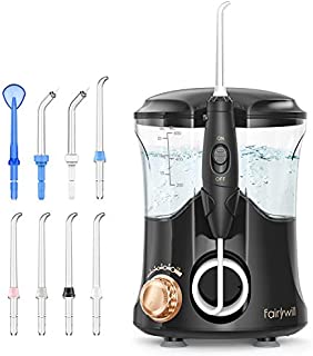 Water Flosser for Teeth, Fairywill Dental Oral Irragator with 8 Jet Tips, 10 Adjustable Modes, 600ML Water Tank, Non-Slip Base, Quiet Professional Electric Flosser for Braces Care, Teeth Cleaner