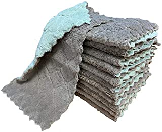 kimteny 12 Pack Kitchen Cloth Dish Towels, Premium Dishcloths, Super Absorbent Coral Velvet Dishtowels, Nonstick Oil Washable Fast Drying (Green-Grey)