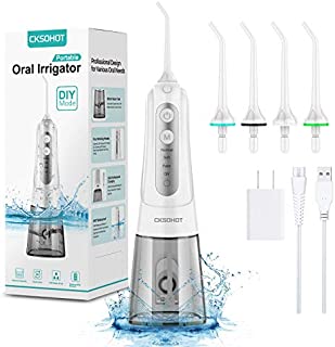 Professional Cordless Water Flosser - CKSOHOT 300ML Professional Water Flosser and Teeth Cleaner; Perfect as a Dental Oral Irrigator for Braces, Bridges & Implant Care at Home and While Traveling.