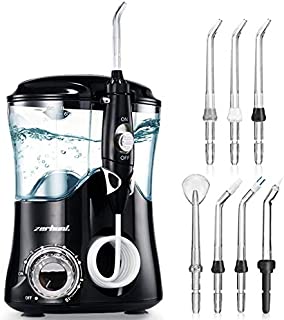 Dental Water Flosser Teeth Cleaner - Zerhunt High Frequency Pulsed Water Flosser Electric Oral Irrigator with 7 Interchangeable Nozzles for Braces, Implants, Bridges, 600ML Large Capacity Black