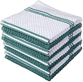 Sticky Toffee Cotton Terry Kitchen Dishcloth, 8 Pack, 12 in x 12 in, Blue Stripe