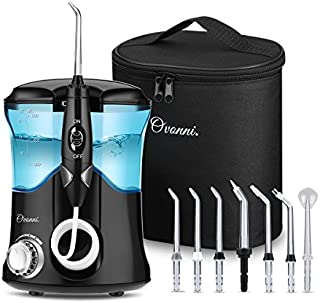 Water Flosser Teeth Cleaner, Ovonni Dental Electric Oral Irrigator with 8 Jet Tips For Braces, Implants, Bridges, 10 Pressure Settings and 600ML Capacity for Whole Family (Black)