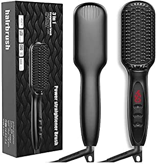 Hair Straightener Brush, JUMPHIGH Ionic Hair Straightening Brush with Fast MCH Ceramic Heating, Anti-Scald, Auto Temperature Lock and Auto-Off Function, Portable Straightening Comb for Home and Travel