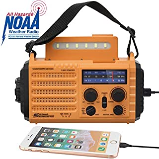 Solar Hand Crank Portable NOAA Weather Radio, 5-Way Powered AM/FM/SW Emergency Radio for Household and Outdoor with 2000mAh Battery Power Bank,USB Charger,LED Flashlight,Reading Lamp,SOS Alarm&Compass