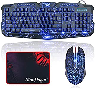 BlueFinger Gaming Keyboard and Mouse,USB Wired Backlit Gaming Mouse and Keyboard Combo,Letters Glow, 3 Color Crack Backlit,Illumination Keyboard and Mouse Set for Game and Work