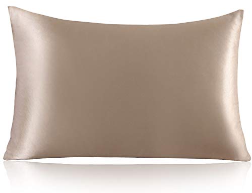 ZIMASILK 100% Mulberry Silk Pillowcase for Hair and Skin,with Hidden Zipper,Both Side 19 Momme Silk,600 Thread Count, 1pc (Queen 20''x30'', Taupe)