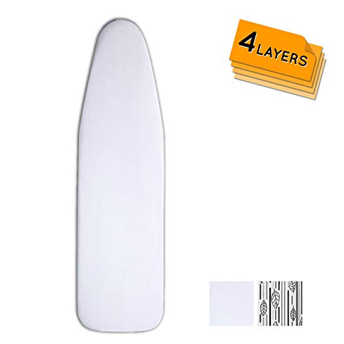 Ironing Board Cover and Pad Extra Thick Heavy Duty Padded 4 Layers, Silver Coated Ironing Board Cover, Non Stick Scorch and Stain Resistant Standard Size 15x54 inch with Elasticized Edges (Silver)