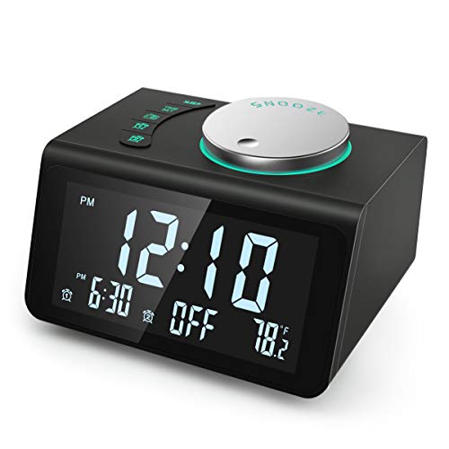 2021 Newest ANJANK Small Digital Alarm Clock Radio - FM Radio,Dual USB Charging Ports,Dual Alarms with 7 Alarm Sounds,Adjustable Volume,Temperature,5 Level Brightness Dimmer,Battery Backup,Bedrooms
