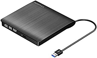 ROOFULL Premium External CD DVD Drive USB 3.0 Protable USB CD DVD ROM +/-RW Optical Player Drive Reader Writer Burner for Windows 10 Laptop and Desktop, Linux PC, MacBook Pro/Air, iMac, Black
