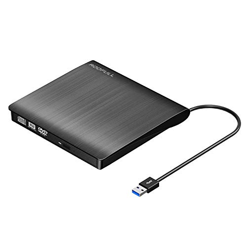 ROOFULL Premium External CD DVD Drive USB 3.0 Protable USB CD DVD ROM +/-RW Optical Player Drive Reader Writer Burner for Windows 10 Laptop and Desktop, Linux PC, MacBook Pro/Air, iMac, Black