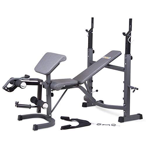 Body Champ BCB5860 Olympic Weight Bench with Preacher Curl, Leg Developer and Crunch Handle, Dark Gray/Black