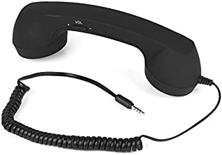 Retro Handset Vintage Handset Mobile Phone Handset Anti-Radiation Wired Telephone Earphones 3.5mm Socket Headphones W/Mic for iPhon-e for iOS Smartphone(Black)