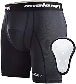 COOLOMG Youth Boys Padded Sliding Shorts with Protective Cup Baseball Black M