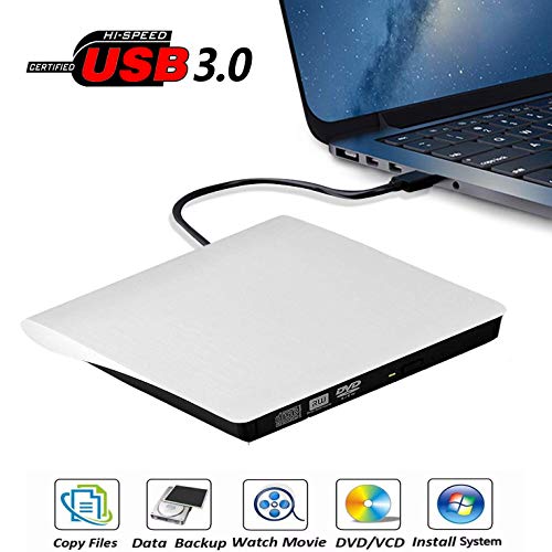 External DVD Drive, USB 3.0 Portable CD/DVD+/-RW Drive/ DVD Player for Laptop CD ROM Burner Compatible with Laptop Desktop PC Windows Linux OS Apple Mac White