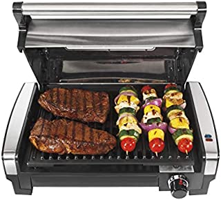 Hamilton Beach Electric Indoor Searing Grill with Viewing Window and Removable Easy-to-Clean Nonstick Plate, 6-Serving, Extra-Large Drip Tray, Stainless Steel (25361)