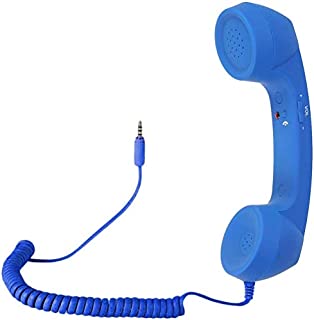 Retro Handset, Cell Phone Handset Anti Radiation 3.5mm Mini Microphone Speaker for iPhone iPad,Mobile Phones,Computer Blue