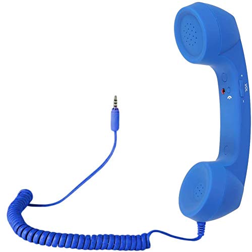 Retro Handset, Cell Phone Handset Anti Radiation 3.5mm Mini Microphone Speaker for iPhone iPad,Mobile Phones,Computer Blue