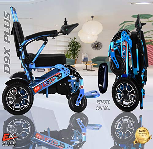 7 Colors (XL) EAONE No.1D9X, Best Rated Exclusive Folding Lightweight Motorized Electric Wheelchair, All Terrain Dual 500W Motors, Heavy-Duty, Portable Electric Wheelchair (21.5'' Seat Width) Blue.