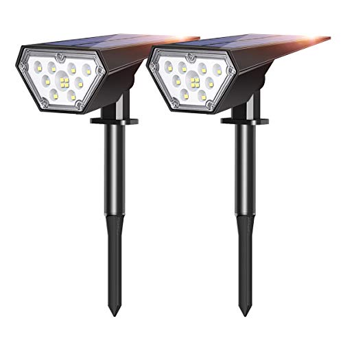 Tranmix Solar Landscape Spotlight 12 LEDs Two Brightness Level Solar Powered Ground Lights/Wall Light 2-in-1 for Yard, Garden, Driveway, Porch, Walkway, Pool, Patio - Warm White