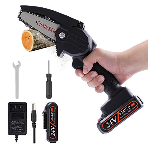 Mini electric Chainsaw Handheld Cordless Brushless Rechargeable Mini Wood Cutting Lithium Chainsaw Battery operated Powered 24V Chainsaw power chain saw Pruning Logging ShearsBlack2 and 1 battery
