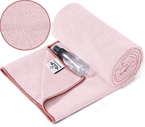 Heathyoga Non-Slip Hot Yoga Towel, Stickyfiber Non Slip Yoga Mat Towel with Silicone Grip & Free Spray Bottle, Microfiber Yoga Mat Towel Non Slip for Hot Yoga, Bikram, Pilates and Fitness