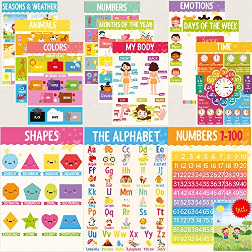 12 Pack Alphabet Poster w/ Free Coloring Folder | ABC Posters for Wall | Educational Posters | ABC Poster | Alphabet Chart | Classroom Posters | Kids Posters I Fully Laminated 11 x 17 Inches