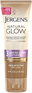 Jergens Natural Glow 3-Day Self Tanner, Sunless Tanner for Fair to Medium Skin Tone, Sunless Tanning Lotion Daily Moisturizer, for Streak-free Color, 4 Ounce