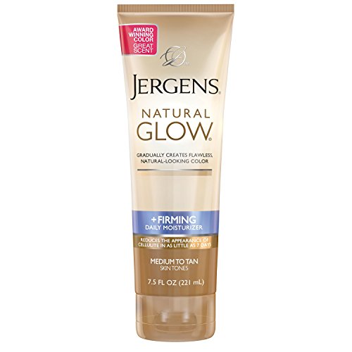 Jergens Natural Glow +FIRMING Self Tanner, Sunless Tanner for Medium to Tan Skin Tone, Anti Cellulite Firming Body Lotion, for Natural-Looking Tan, 7.5 Ounce (Packaging May Vary)