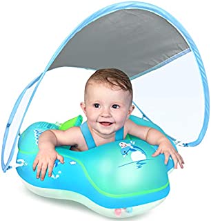 LAYCOL Baby Swimming Float Inflatable Baby Pool Float Ring Newest with Sun Protection Canopy,add Tail no flip Over for Age of 3-36 Months 