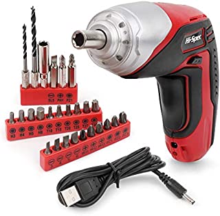 Hi-Spec 3.6V 1300mAh USB Rechargeable Li-ion Electric Power Cordless Screwdriver with 4 LED Lights & 26 Piece Bit Set for DIY Power Screw-Driving & Fastening