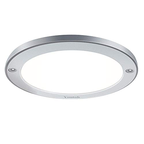Youtob LED Flush Mount Ceiling Light, 15W 100 Watt Equivalent, 1200lm Brushed Silver Round Lighting Fixture for Closets, Kitchens, Stairwells, Basements, Bedrooms, Washrooms (Cool White 4000K)