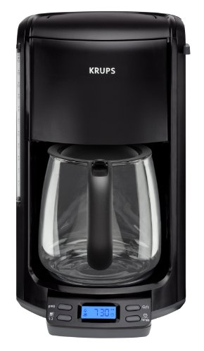 KRUPS FME214 Programmable Coffee Maker Machine with Glass Carafe and LED Control Panel, 12-cup, Black