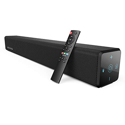 100Watt 32 Inch Soundbar, Bestisan 2.1 Channel Bluetooth 5.0 Sound Bar with Built-in Dual Subwoofer TV Speakers (2020 New Version, 60 Days Home Trial)