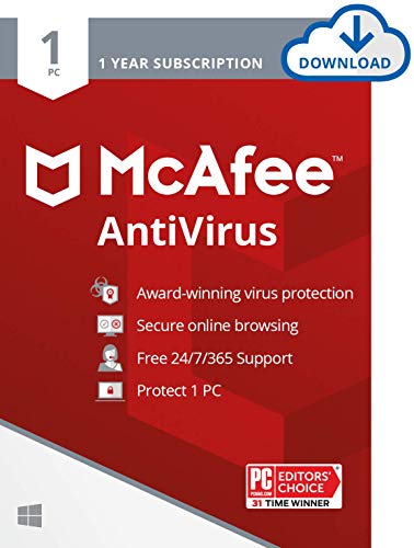 McAfee AntiVirus Protection 2021, 1PC, Internet Security Software, 1 Year - Download Code
