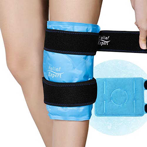 Relief Expert Knee Ice pack for Injuries Reusable Gel Cold Pack Knee Wrap Around Entire Knee with Cold Compression, Instant Knee Pain Relief for Swelling, Bruises, Surgery Recovery - Soft Plush Lining