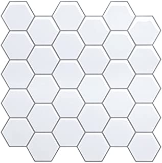 Peel and Stick Tile Backsplash for Kitchen-White Adhesive Hexagon Tile Stickers, Self-Adhesive Wall Sticker for Kitchen 10.5'' x 10.5'' (4 Sheets)