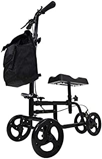 Vive Mobility Knee Walker - Steerable Scooter for Broken Leg, Foot, Ankle Injuries - Kneeling Quad Roller Cart - Seat Pad for Adult and Elderly Medical - 4 Wheel Caddy Crutch - Bag Included (Black)