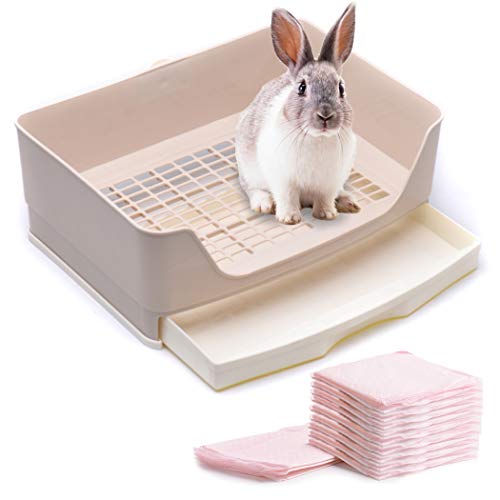 CalPalmy Large Rabbit Litter Box with 10 Bonus Pads, Drawer, Corner Toilet Box and Bigger Pet Pan for Adult Guinea Pigs, Chinchilla, Ferret, Galesaur, Small Animals