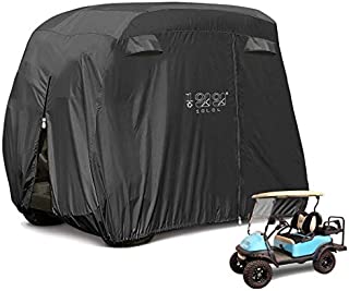 10L0L 4 Passenger Golf Cart Cover Fits EZGO, Club Car and Yamaha, 400D Waterproof with Extra PVC Coating Sunproof Dustproof - Two Side Zippers (Both Driver and Passenger Side) - Black Army Green