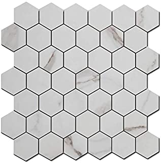 Soulscrafts Peel and Stick Tile Backsplash PVC White Marble Design Hexagon Tile for Kitchen Backsplash Bathroom (5-Pack)