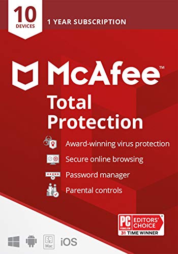 McAfee Total Protection 2021, 10 Device, Antivirus Internet Security Software, Password Manager, Parental Control, Privacy, 1 Year - Key Card