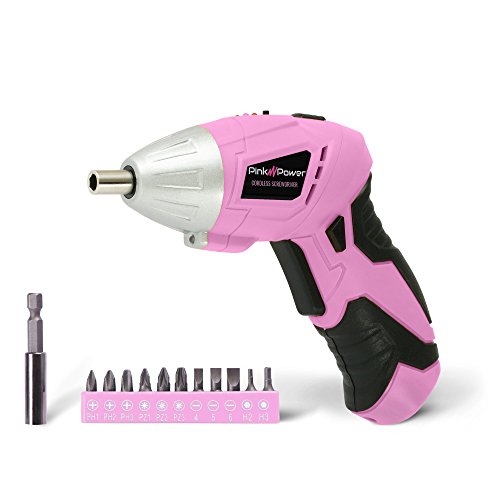 Pink Power PP481 3.6 Volt Cordless Electric Screwdriver Rechargeable Screw Gun & Bit Set for Women - LED light, Battery Indicator and Pivoting Head