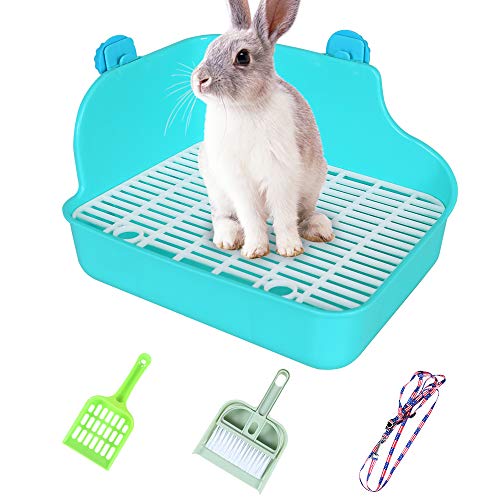 Hptmus-Rabbit Litter Box-Litter Box-Guinea Pig Litter Box-Ferret Litter Box-Corner Litter Box Bedding Rabbit Cage Accessories Corner Potty Trainer for Small Animals,Turquoise