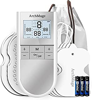 ArchMage Easy to Use Powerful TENS Unit Muscle Stimulator, Dual Channel, HD Screen, 16 Intensity Level, Pain Management for Back, Neck, Shoulder, Legs, Bursitis, Tennis Elbow, Pocket Size, FDA Cleared
