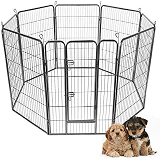 Giantex 24/32/40/48inch Dog Playpen with Door, 16/8 Panel Pet Playpen for Large and Small Dogs, Portable Foldable Freestanding Dog Exercise Pens, Metal Dog Playpen Indoor & Outdoor (8 Panels, 48)