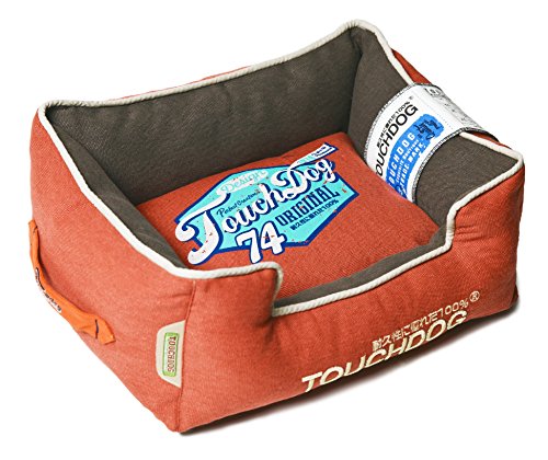 TOUCHDOG'Sporty Vintage' Original Throwback Reversible Plush Rectangular Pet Dog Bed, Large, Brown, Orange
